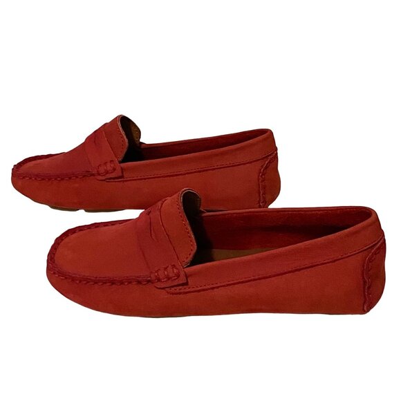 Preppy Suede Slip On Loafer Youth Girls Size 2 Red - Picture 5 of 8